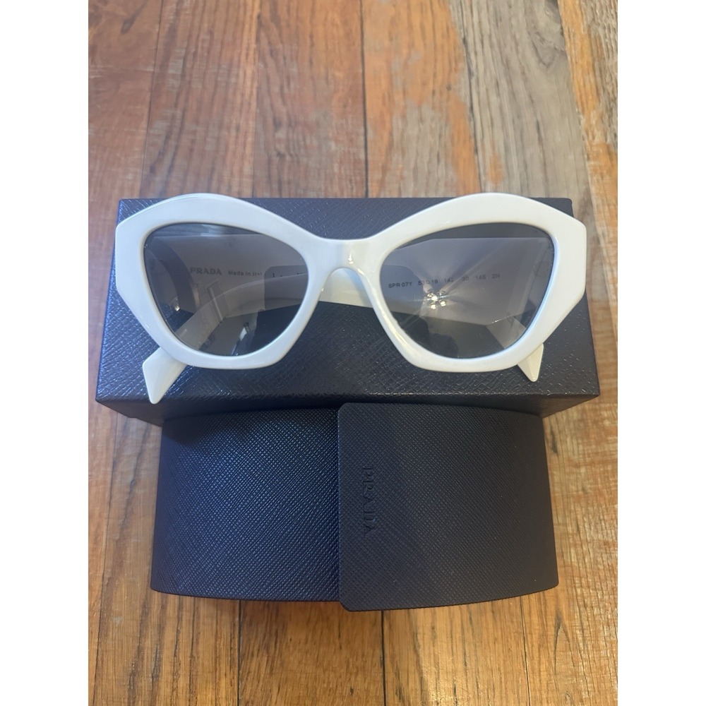 Prada SPR 07Y Sunglasses White Frame Grey Lens Made in Italy w/ Case